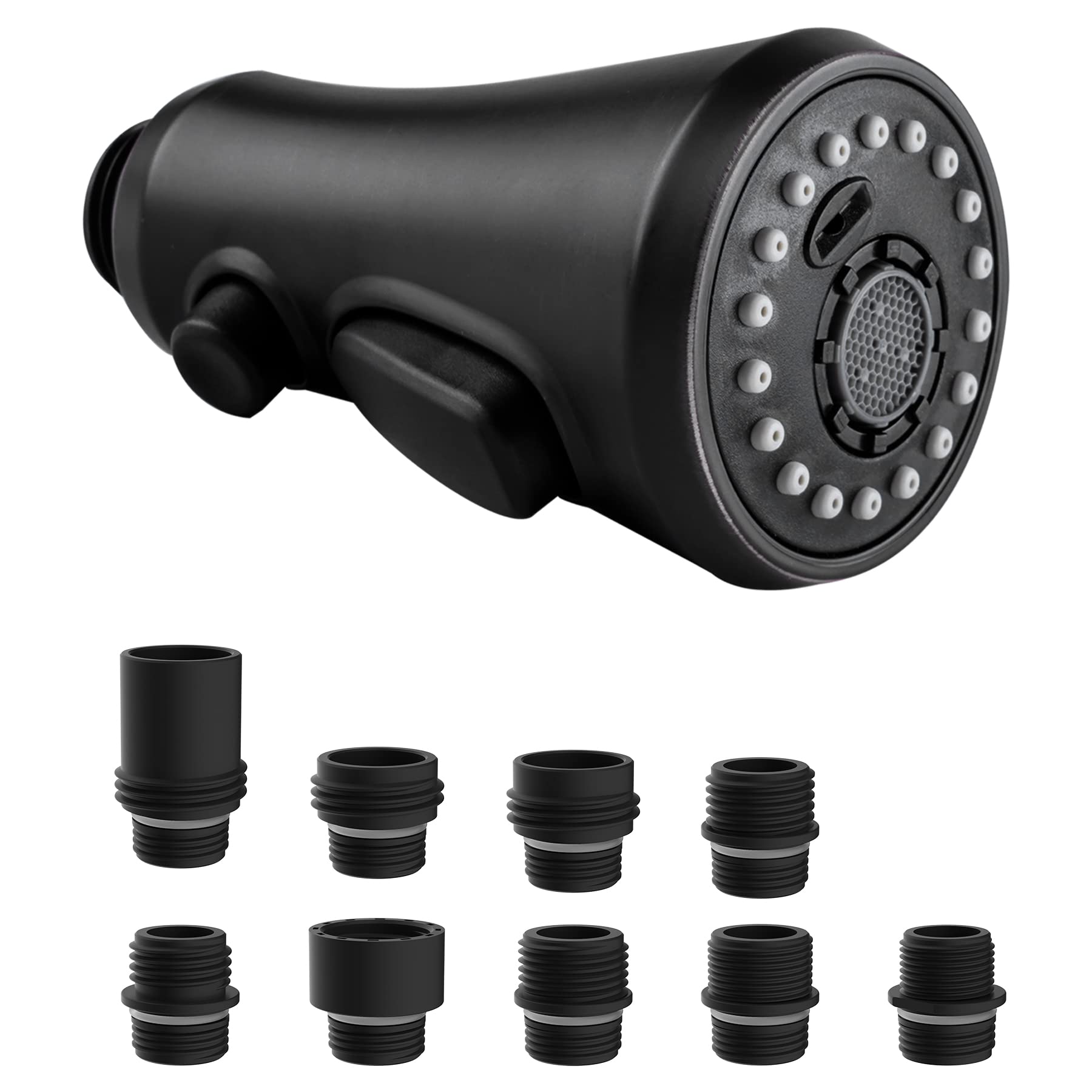 Pull Down Spray Head for Kitchen Faucet, 3-Function Kitchen Sink Spray Nozzle with 9 Adapters, Faucet Head Replacement Compatible with Moen, American Standard, Delta, Kohler Faucets, Matte Black