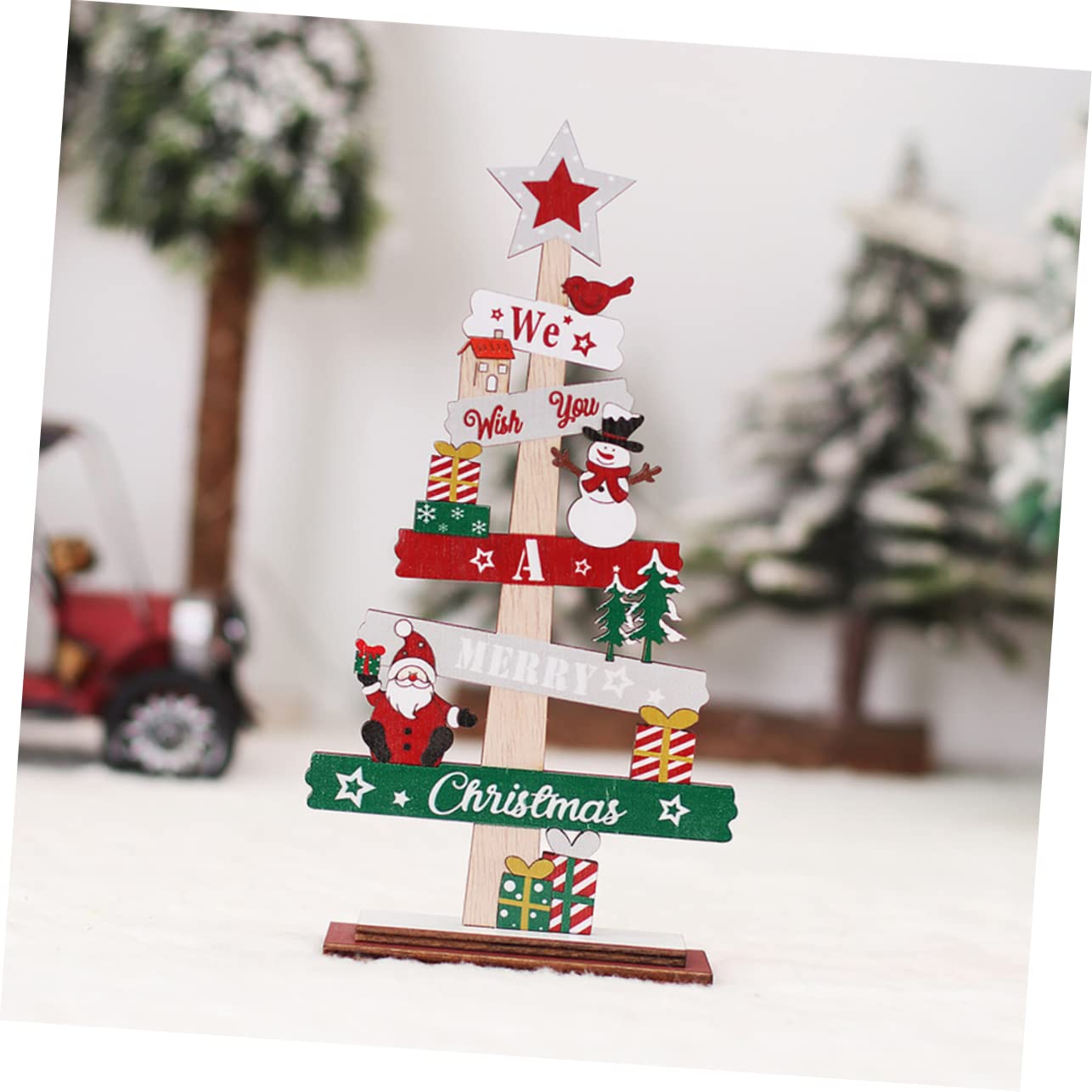 Cabilock 8 Piezas Adornos para arboles de Navidad Decoración de Mesa de Aniversario Decor for Table Centro de Mesa navideño artesanías de Madera de Navidad árbol de Navidad de Madera