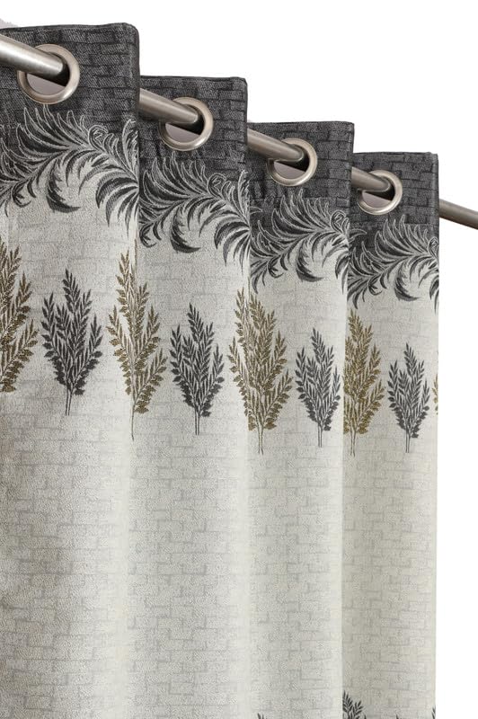 Image of Exporthub Jacquard Jute Curtains 9 feet Long Set of 2 Piece Grey Color Room Darkening Eyelet Long Door Curtain - for Living Room and Bedroom (EHSPR973 94)