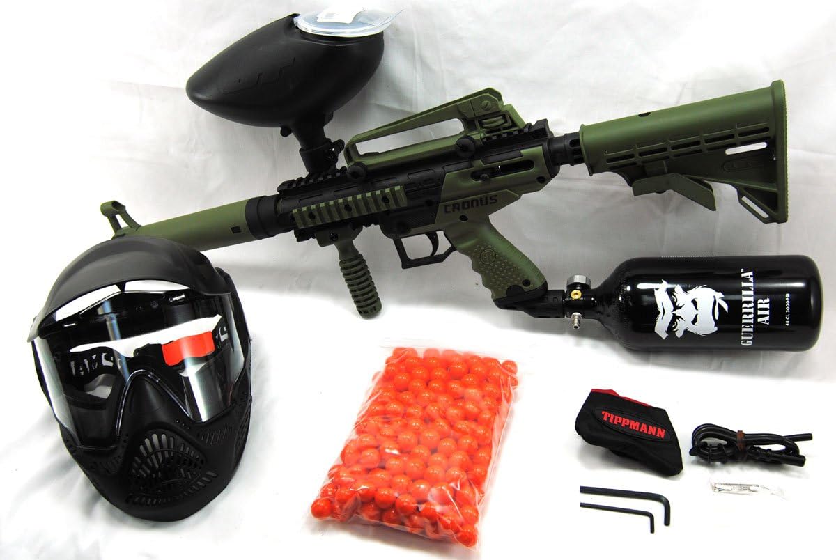 Tippmann Olive Cronus with 48/3000 HPA Tank, 200 Rd Hopper, Mask and 200 paintballs