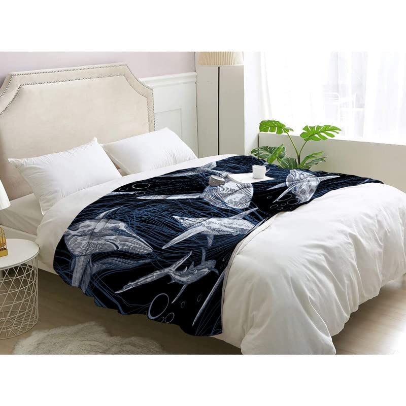 Coperta In Pile Con Stampa Di Squalo - Morbida E Leggera 127x152 Cm - Per Divano, Letto, Viaggi E Regalo
