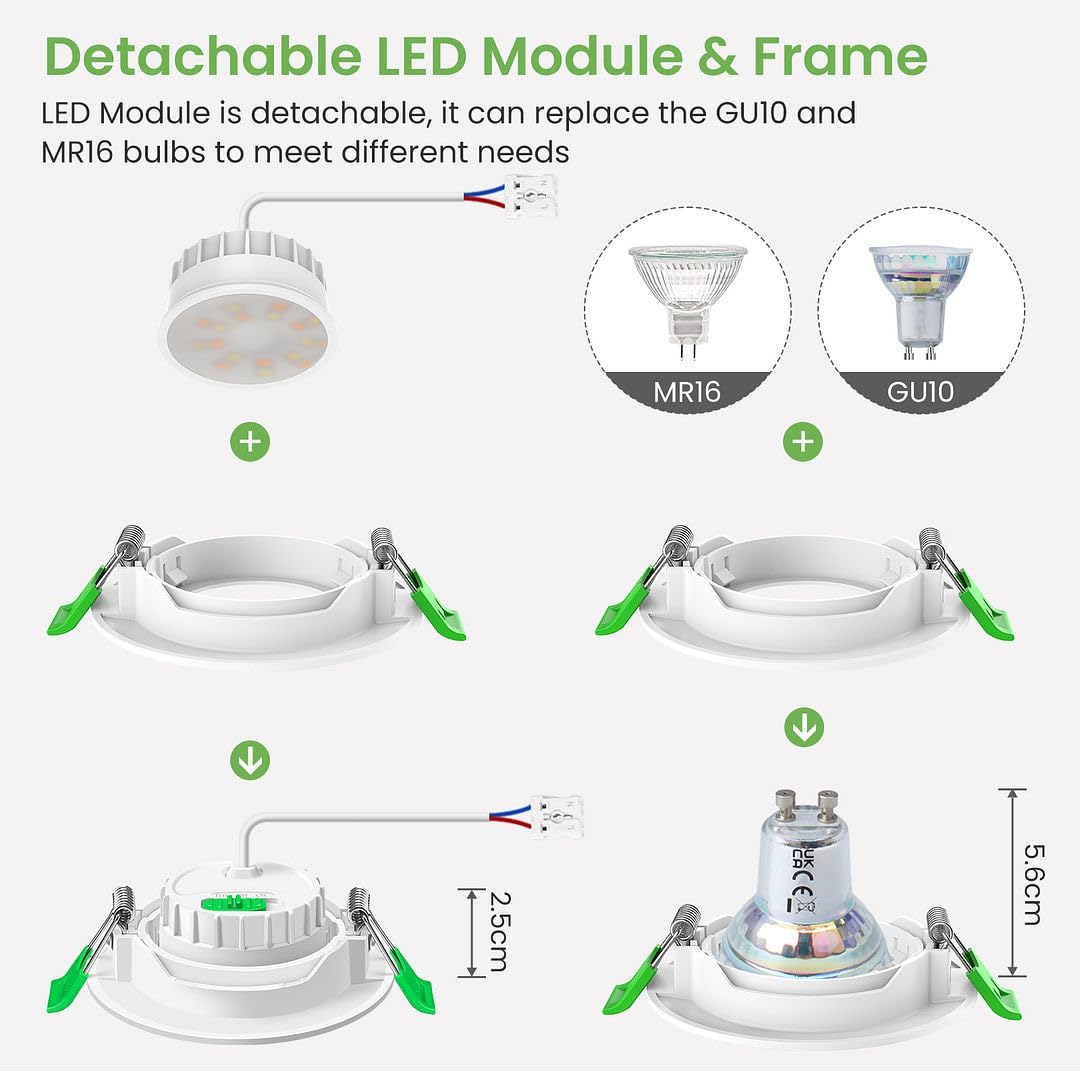 ALUSSO LIGHTING 12er Set LED Einbaustrahler 230V Flach Dimmbar Spots 6W 650lm mit Abnehmbar Modul, 3CCT Warmweiß Naturweiß Kaltweiß Schwenkbar Einbauspots 110° Abstrahlwinkel für Küche Wohnzimmer