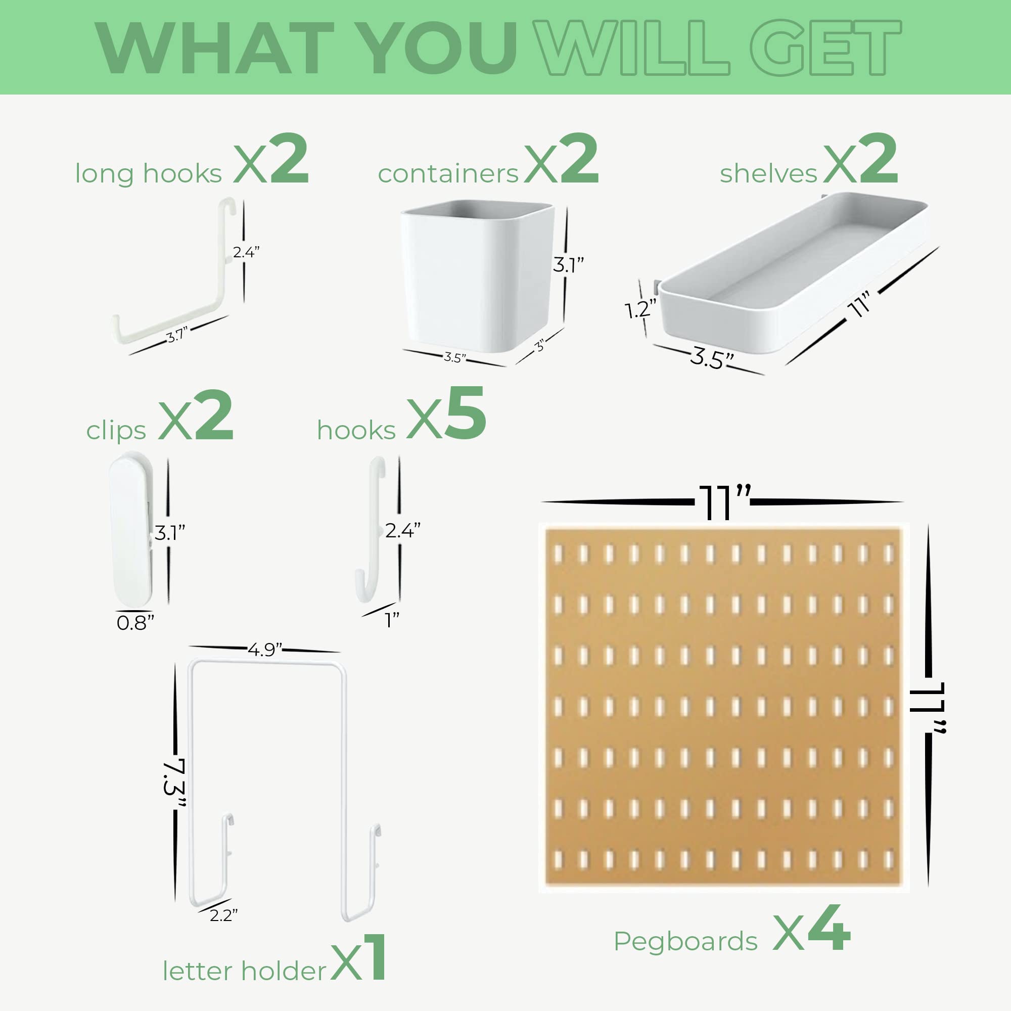 Keepo Pegboard Combination Kit, 4 Pegboards and 14 Accessories Modular Hanging for Wall Organizer, Crafts Organization, Ornaments Display, Nursery Storage, 22"x22", Yellow| Peg Boards