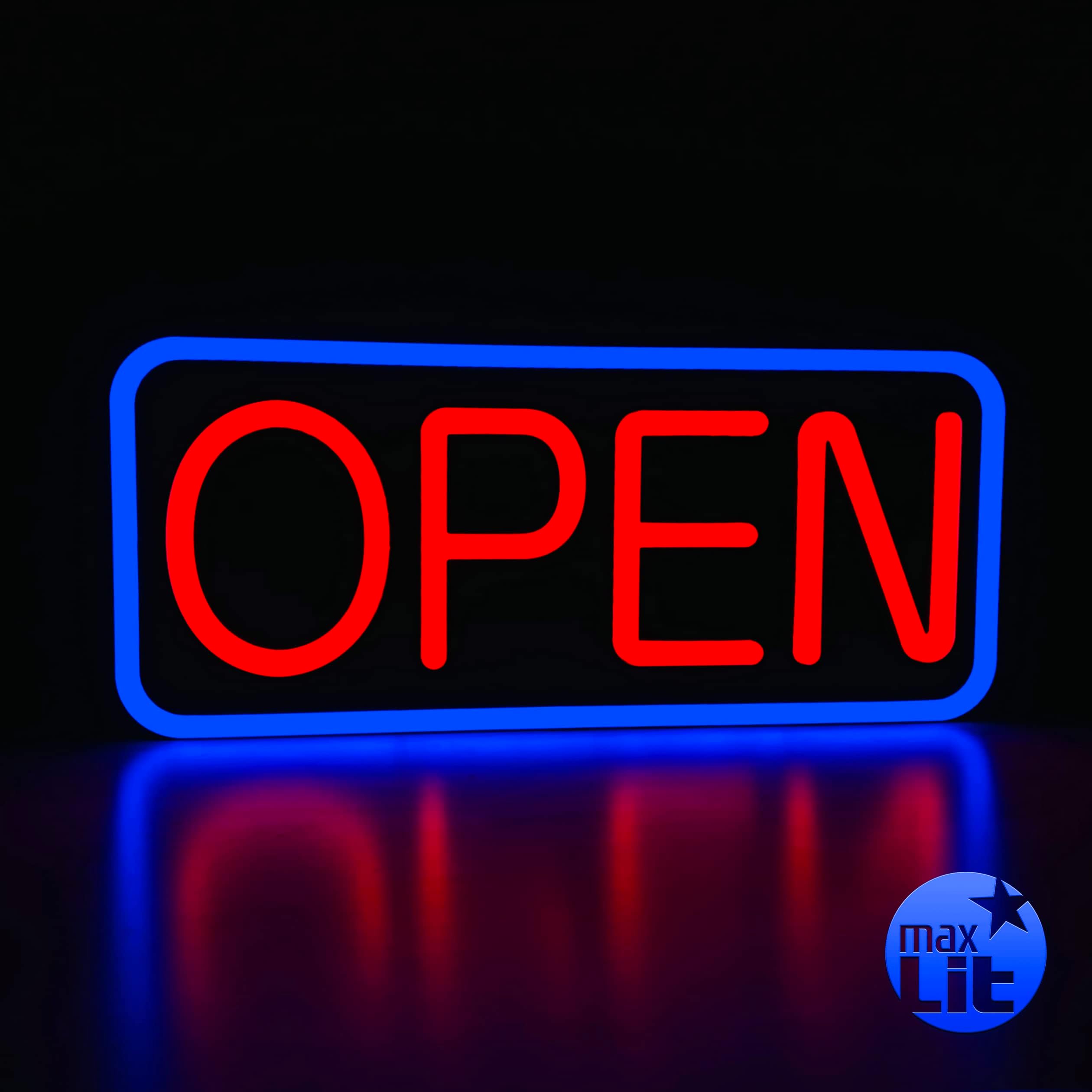 21'' X 10'' New Ultra Bright LED Neon Sign - OPEN - Remote Controlled - Energy Efficient & Durable (Blue/Red)