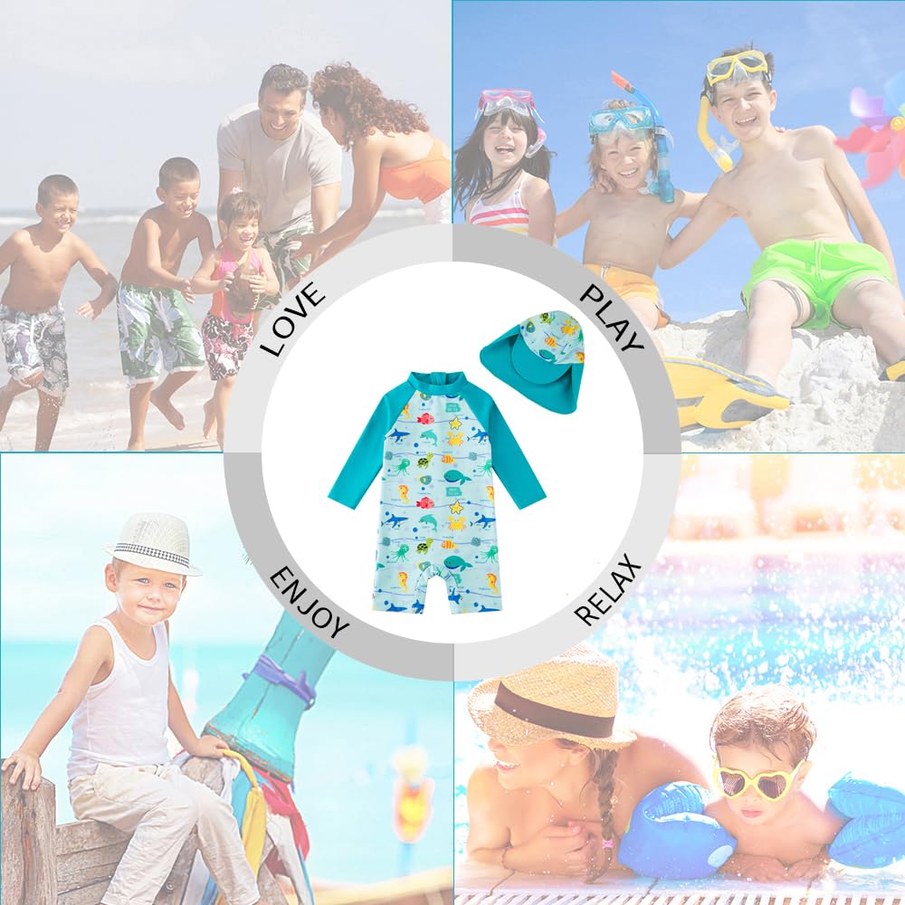 upandfast Maillot de Bain Une pièce avec Fermetures éclair pour bébé garçons Maillot de Bain pour bébé Protection Solaire UPF 50+ avec Chapeau de Soleil - 2