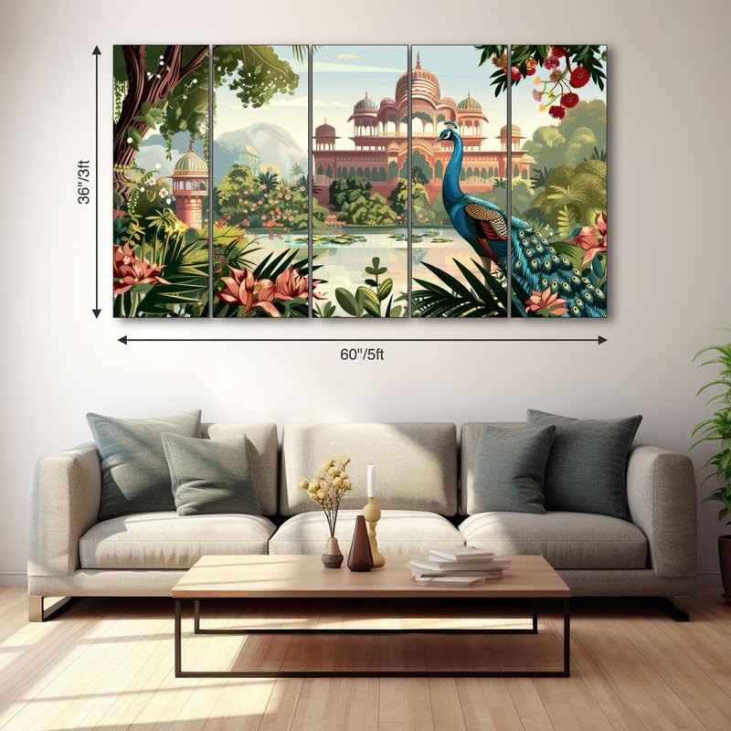 Image of The Castle Decor Pichwai Madhubani art painting with frame Big Size 36x60 Wall art for living room,Bedroom,Drawing room,Hotels-Wooden Framed-701