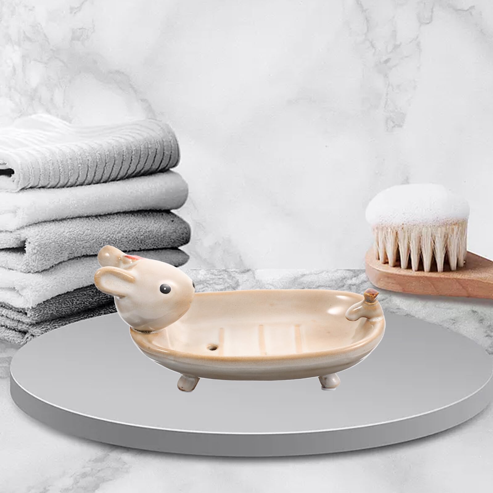 Jabonera de Doble con Diseño de Conejo Resistente al Agua y Estable Bandeja para Jabón y Soporte para Llaves para Lavabo y Baño