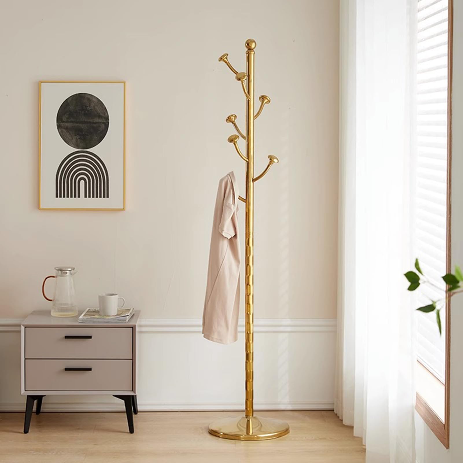 Appendiabiti Da Terra Con 8 Ganci In Acciaio E Base In Marmo Oro Homcom | Maisons Du Monde