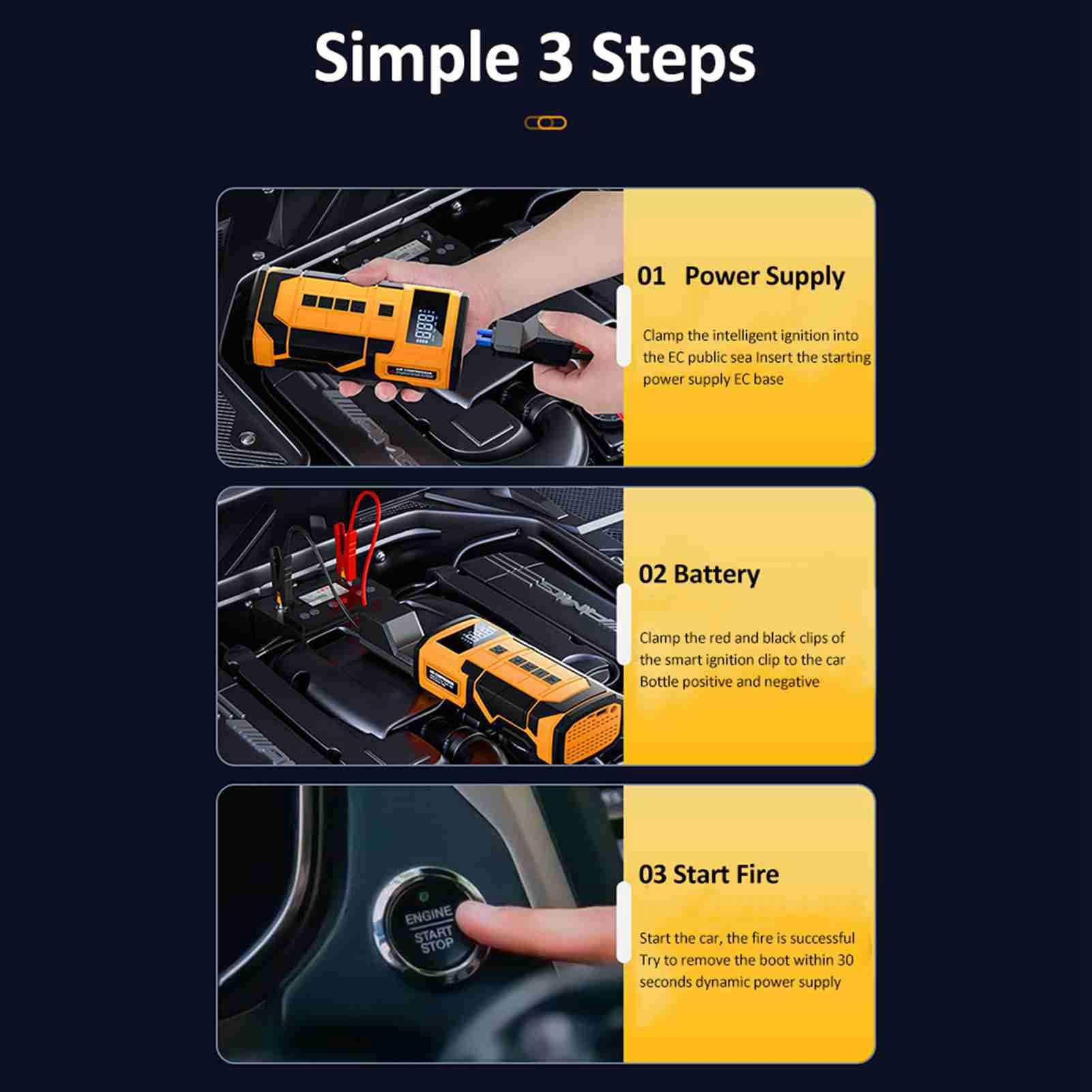 Arrancador de batería para automóvil con inflador de neumáticos de 150 PSI - Arrancador de energía de Emergencia portátil de 600 A Pico 12 V para Motores de Gasolina de 3,5 L -