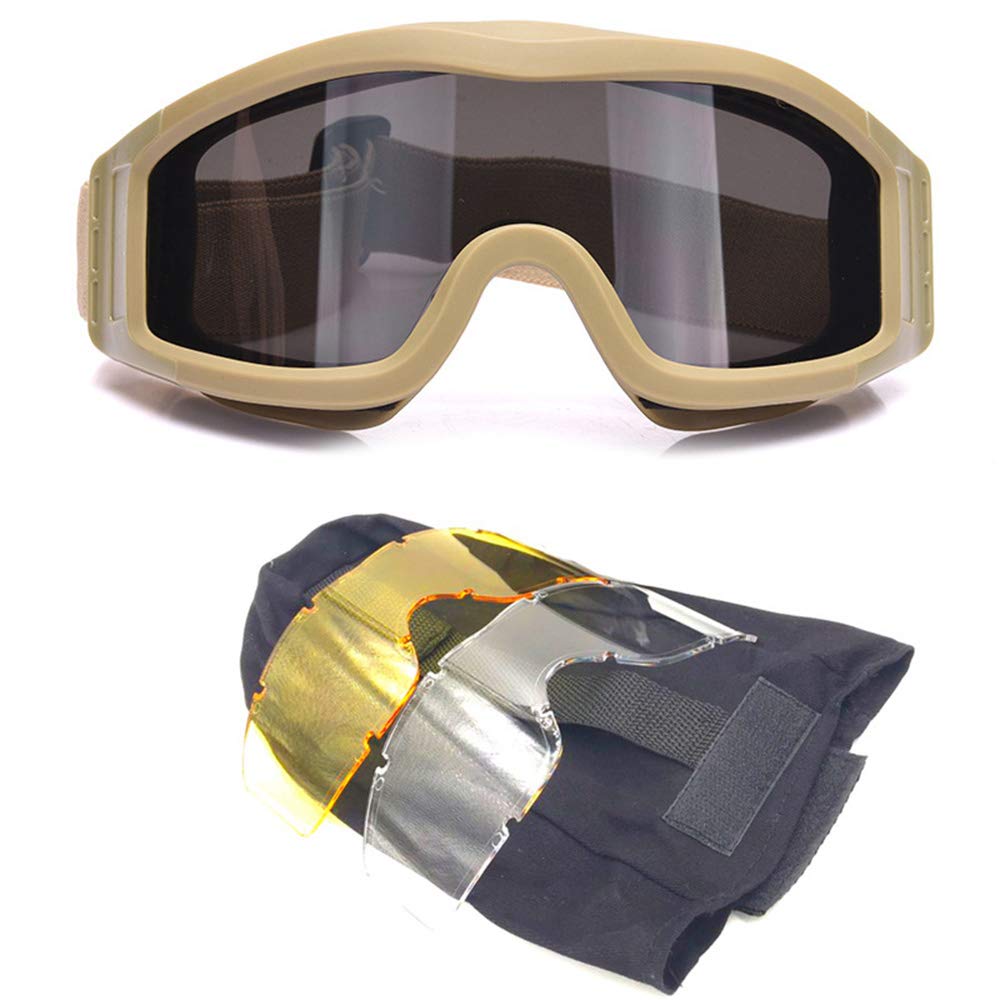 Outdoor Sports Airsoft Gear Shooting Glasses Tactical Airsoft Shooting Goggles Set with 3 Color Lens - Tan