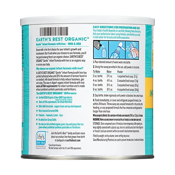Earths-Best-Organic-Gentle-Infant-Powder-Formula-with-Iron-Easy-To-Digest-Proteins-21-oz Earth's Best Organic Baby Formula for Babies 0-12 Months, Powdered Milk-Based Gentle Formula with Iron and Easy to Digest Proteins, 21 oz Formula Container