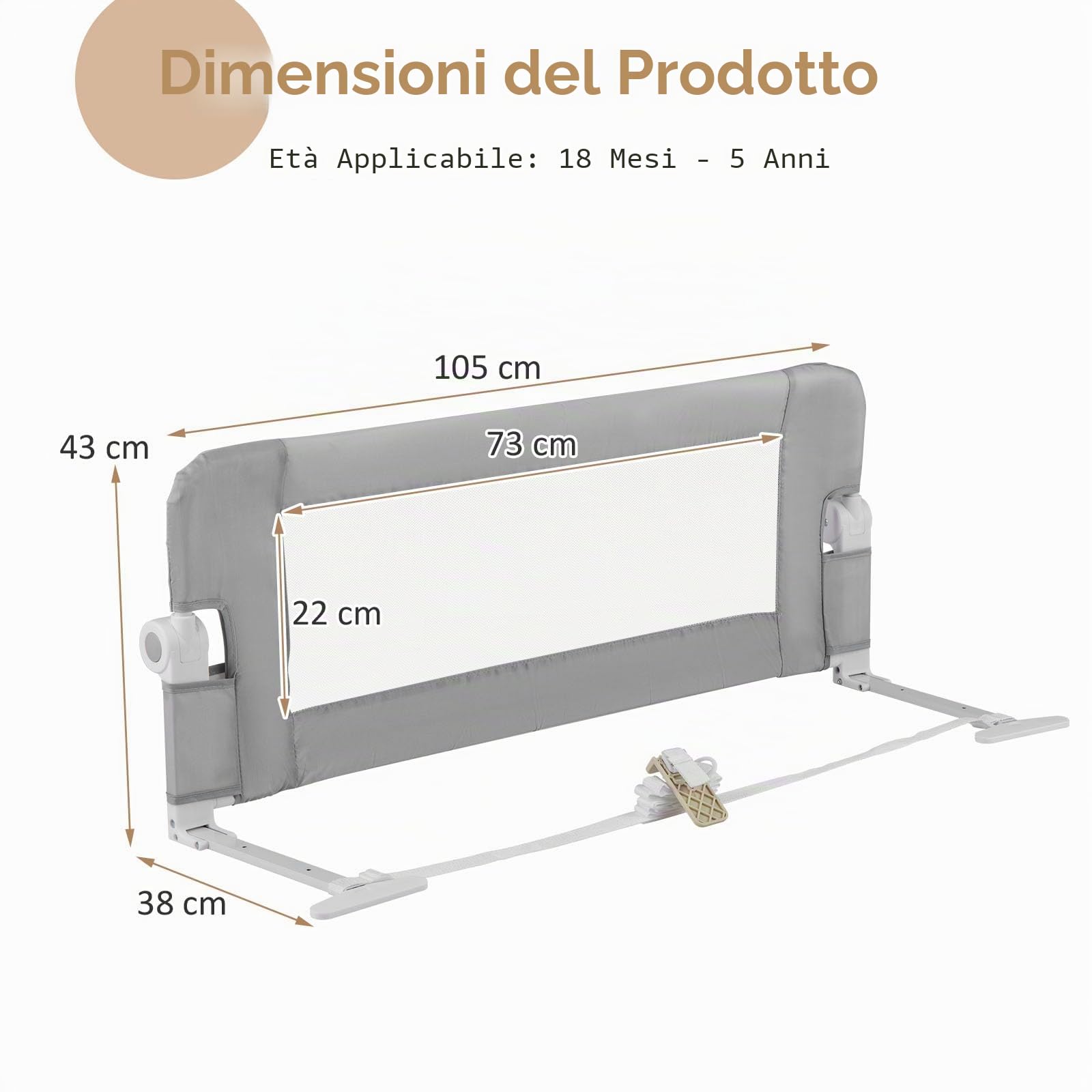 LIFEZEAL Sponda Letto per Bambini Anticaduta con Angoli Arrotondati, Barriera Protettiva per Bambini in Materiale Resistente, Recinzione per Letto per Bambini, 105 x 40 x 42 cm (GRIGIO)