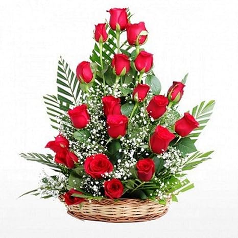 The FloralMart ® Special Basket Arrangement of 25 Red Roses Fresh Flowers