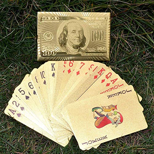 Image of Awestuffs Golden Foil Poker Playing Cards, 100 Dollar Design, Waterproof, Party Theme, Unisex Adult