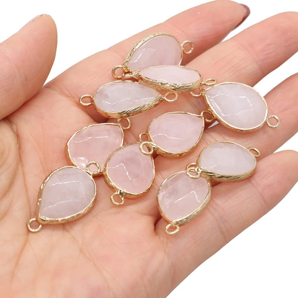 LHJ 10 Pcs Natural Stone Pendant Connectors Waterdrop Shape Faceted Mixed Crystal Agate Link for Jewelry Making Necklace Earrings - Image 6