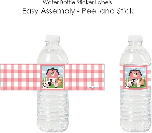 Miniatura 2 de Big Dot of Happiness Girl Farm Animals - Etiquetas adhesivas para botellas de agua para baby shower o fiesta de cumpleaños, juego de 20 unidades