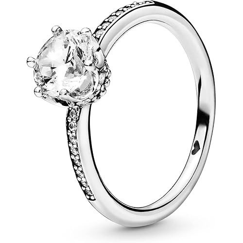 Pandora Clear Sparkling Crown Solitaire Ring - Promise Ring for Women - Sparkling Jewelry for Women - Sterling Silver with Clear Cubic Zirconia - Size 7