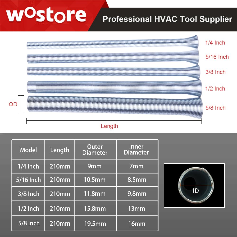 Wostore Set di piegatura a molla per tubo diametro esterno 1/4, 5/16, 3/8, 1/2 e 5/8", 5 in 1