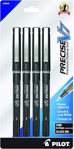 Pilot Precise V7 Bolígrafos de tinta líquida de bola rodante punto fino 0028pulgadas Tinta Negra paquete de 4 26003