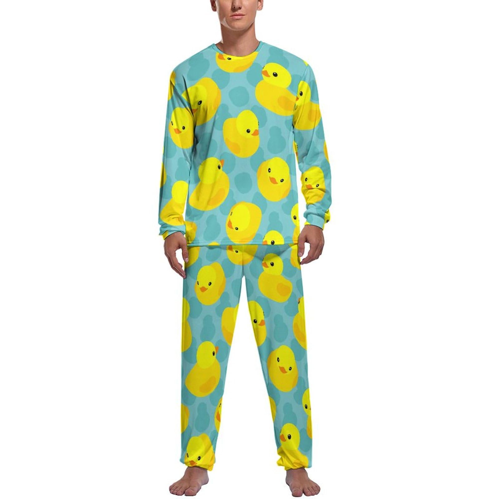 Ente Herren Schlafanzug Lang Pyjama Set Nightwear Langarm Nachtwäsche Sleepwear