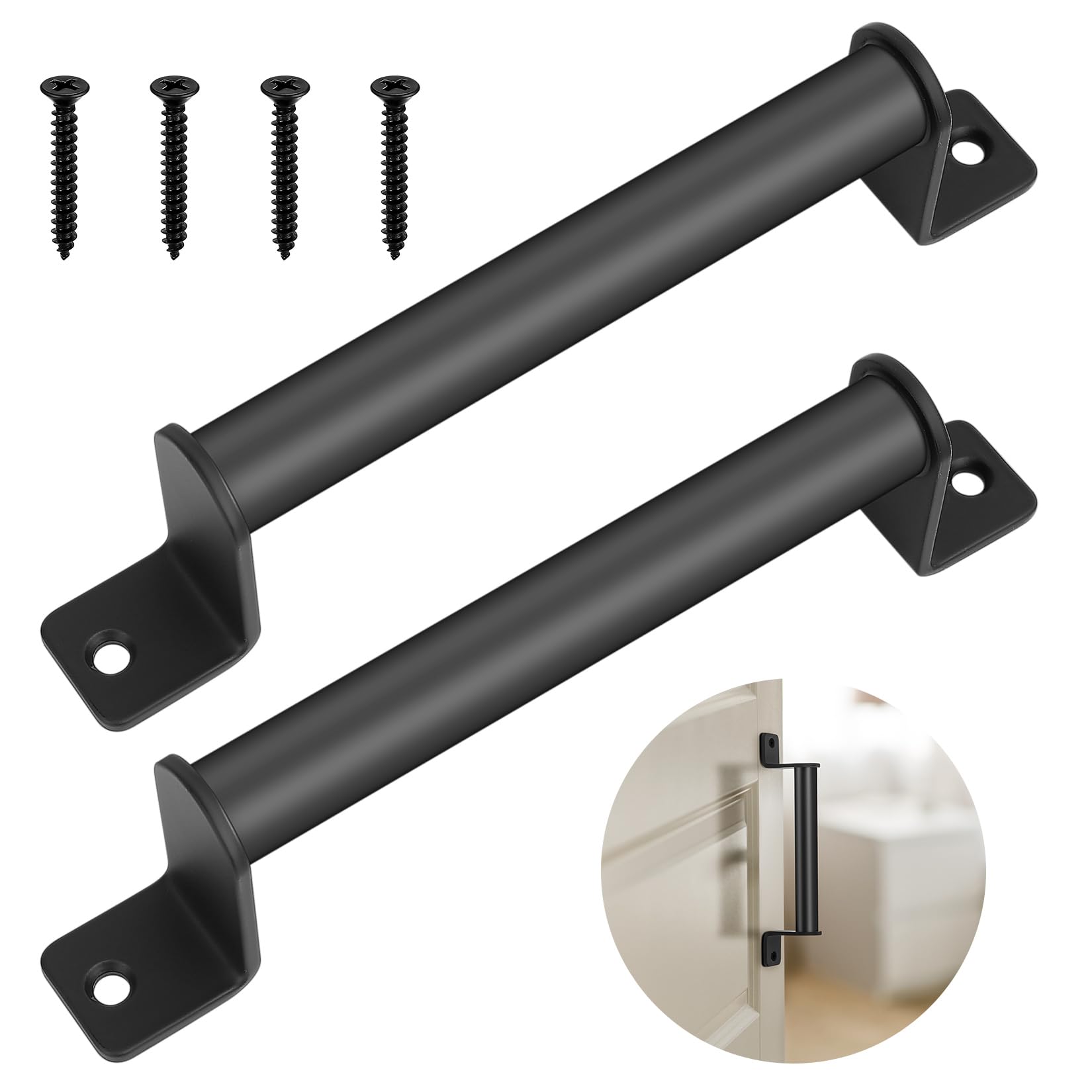 2 Pcs Black Door Handles, Gate Handles for Wooden Gates, Black Sliding Barn Shed Door Pull Handle Hardware for Sheds Garden Gate Cabinet Doors Grab Handle, with Screws