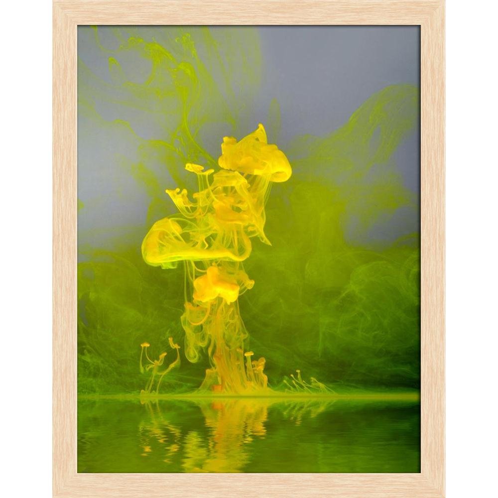 ArtzFolio Abstract Floating Yellow Color Tabletop Painting Natural Brown Frame 10 x 12.6 inch (25 x 32 cms)
