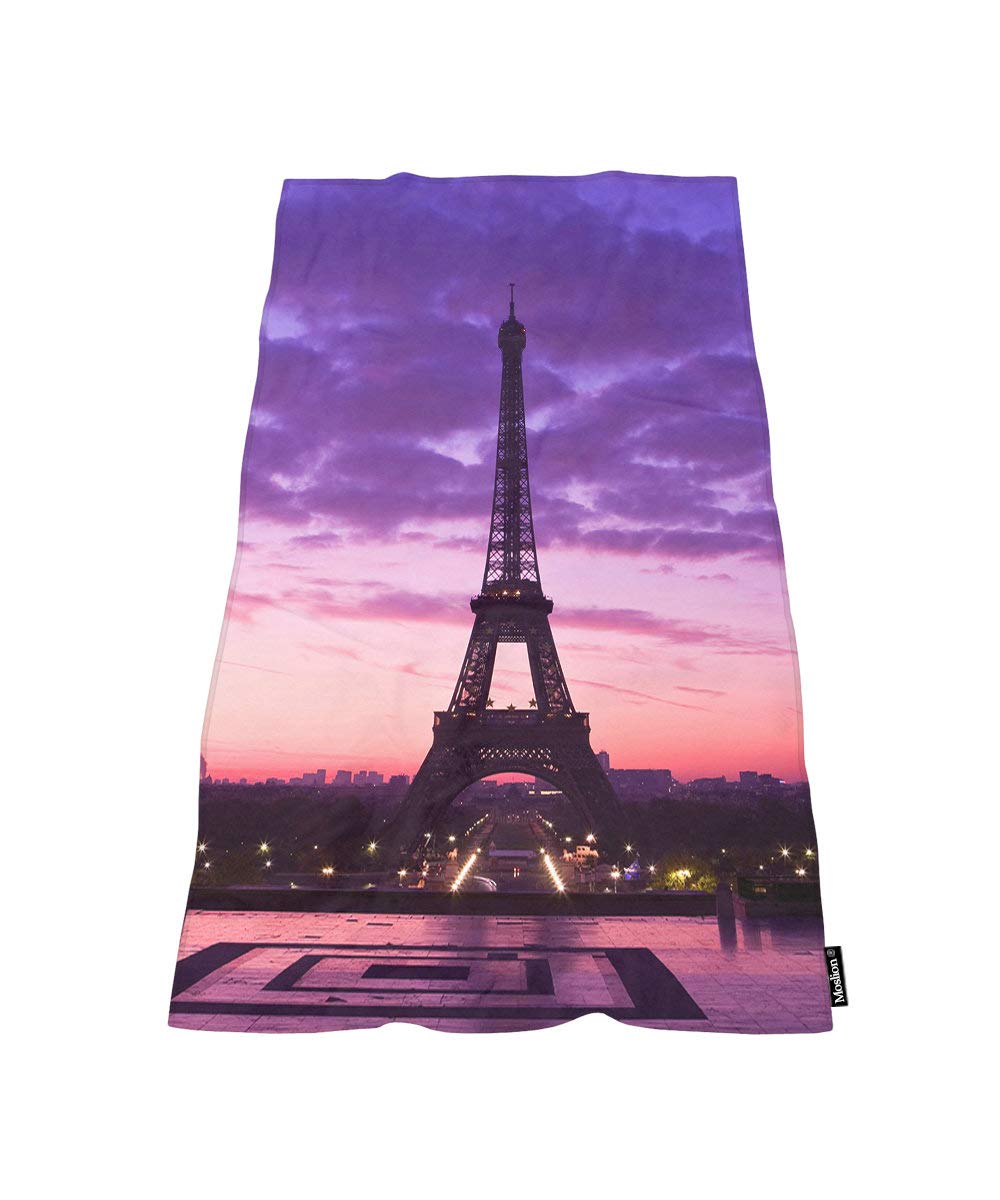 Moslion Comfy Bath Towels Paris Eiffel Tower Purple Sky Soft Bathing/Beach/Camping Towel for Women Men Girls Boys Large Size 64x32 Inches