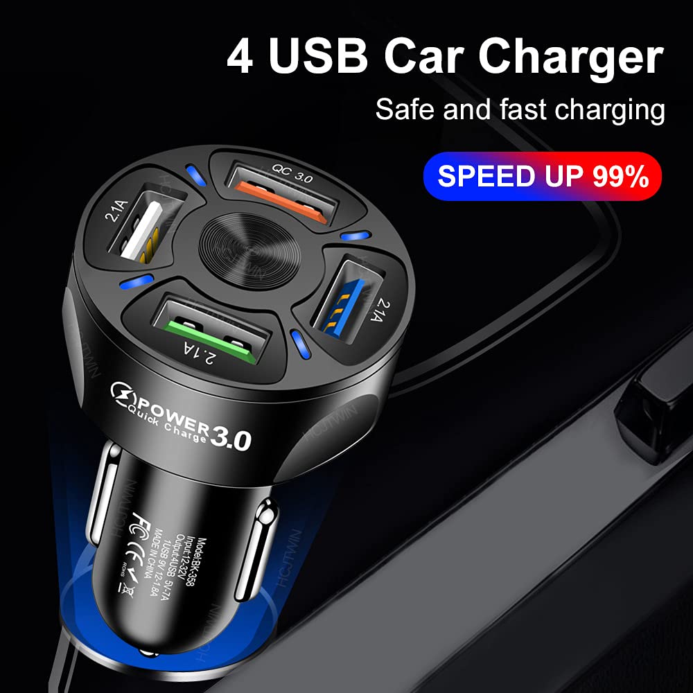 Alanph Car Charger Adapter[ 2 Pack ], QC3.0 Multi Port 4 USB Fast Charging Cigarette Lighter USB Charger, Compatible with iPhone, Android, Samsung, iPad Pro, and More