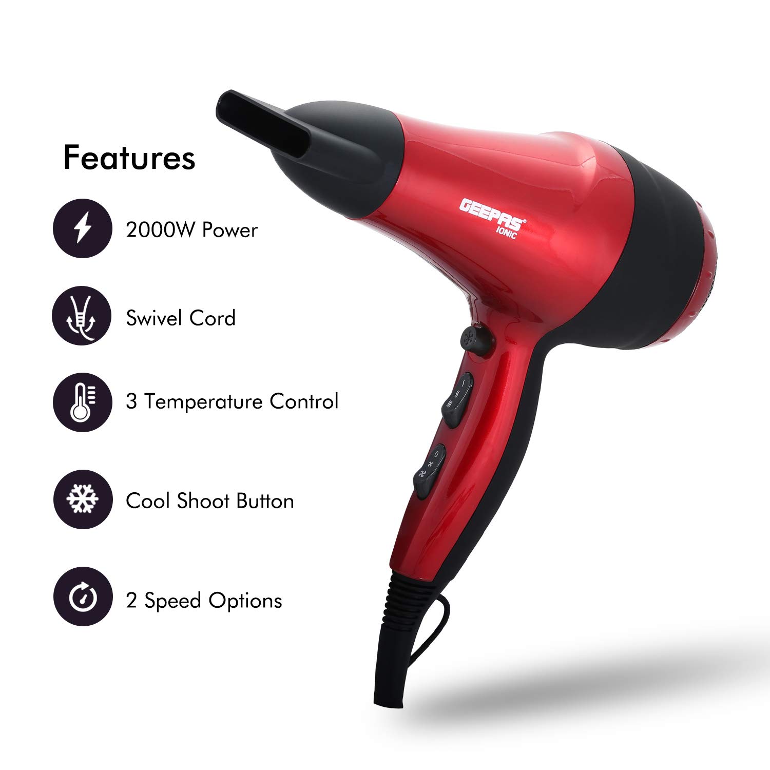 GEEPAS GHD86018,Geepas Hair Dryer/2Spd-3Heat/Coolshot/Ionic, red,: Buy Online at Best Price in Egypt - Souq is now Amazon.eg
