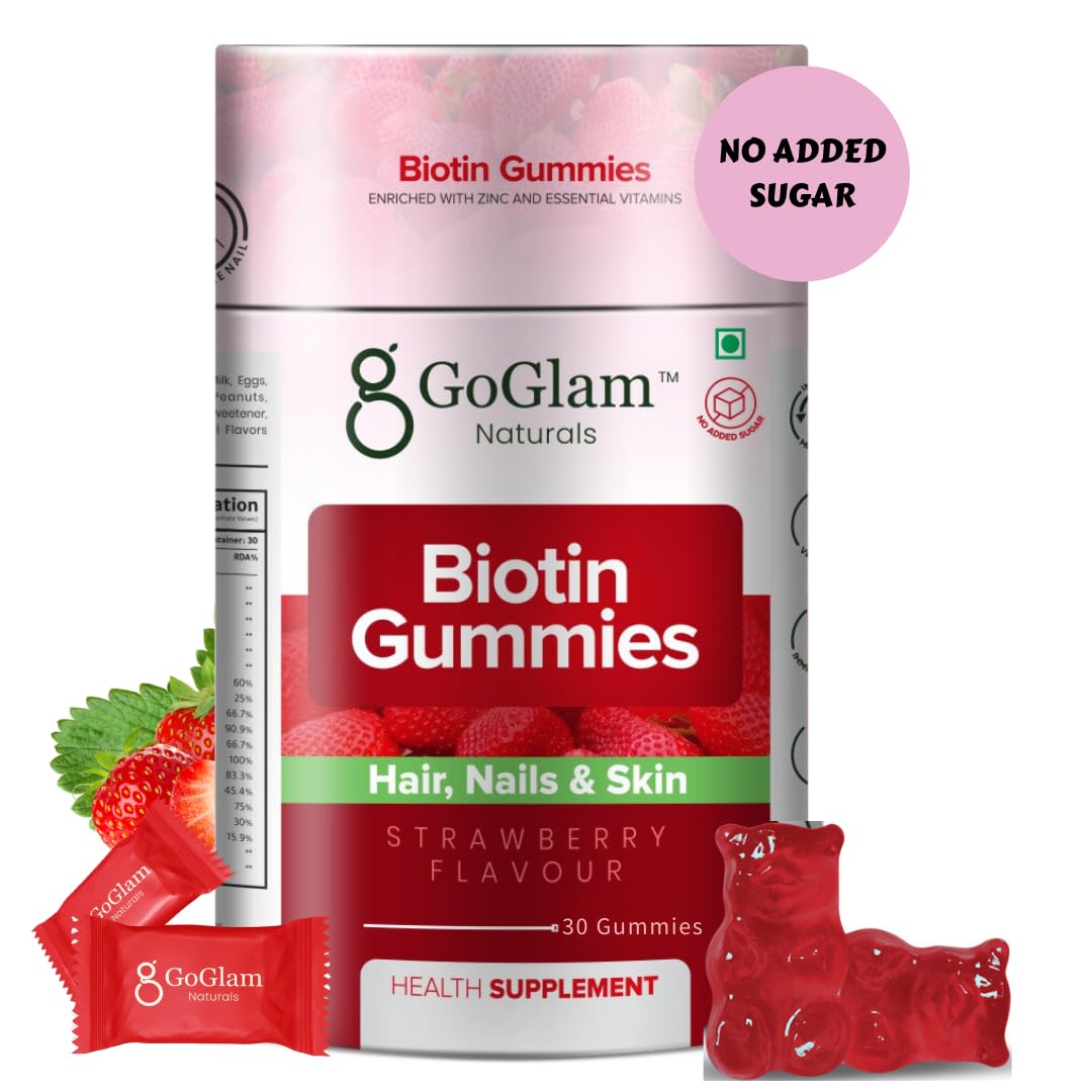 GoGlam Naturals Biotin Gummies for Stronger, Shinier Hair & Nails | 30N | No Added Sugar | Hair gummies | Beauty Gummies for skin and nails | Vegan | Strawberry Flavour (B0D3DS4RSN) Amazon Price History, Amazon Price Tracker