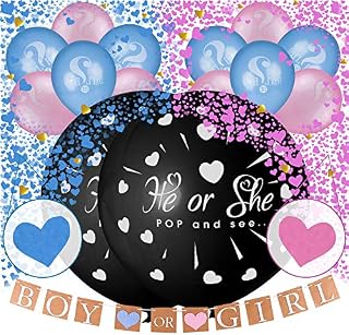 36" Baby Gender Reveal Balloon with Heart Shaped Confetti, Pink and Blue Boy