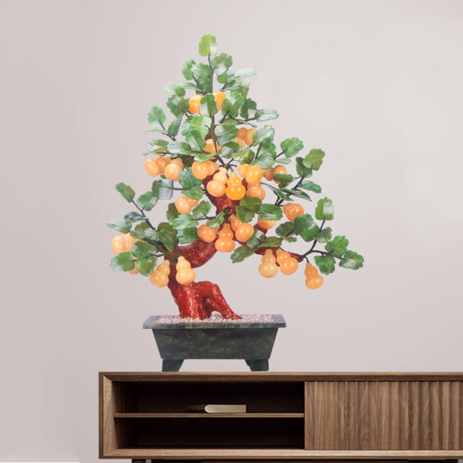 Albero Bonsai Artificiale Bonsai Artificiale Intaglio di Giada Zucca di Giada Bonsai Tavolo Display Feng Shui Ornamenti di Buon auspicio Interni Casa Ornamenti Bonsai Display da Tavolo Pianta Finta