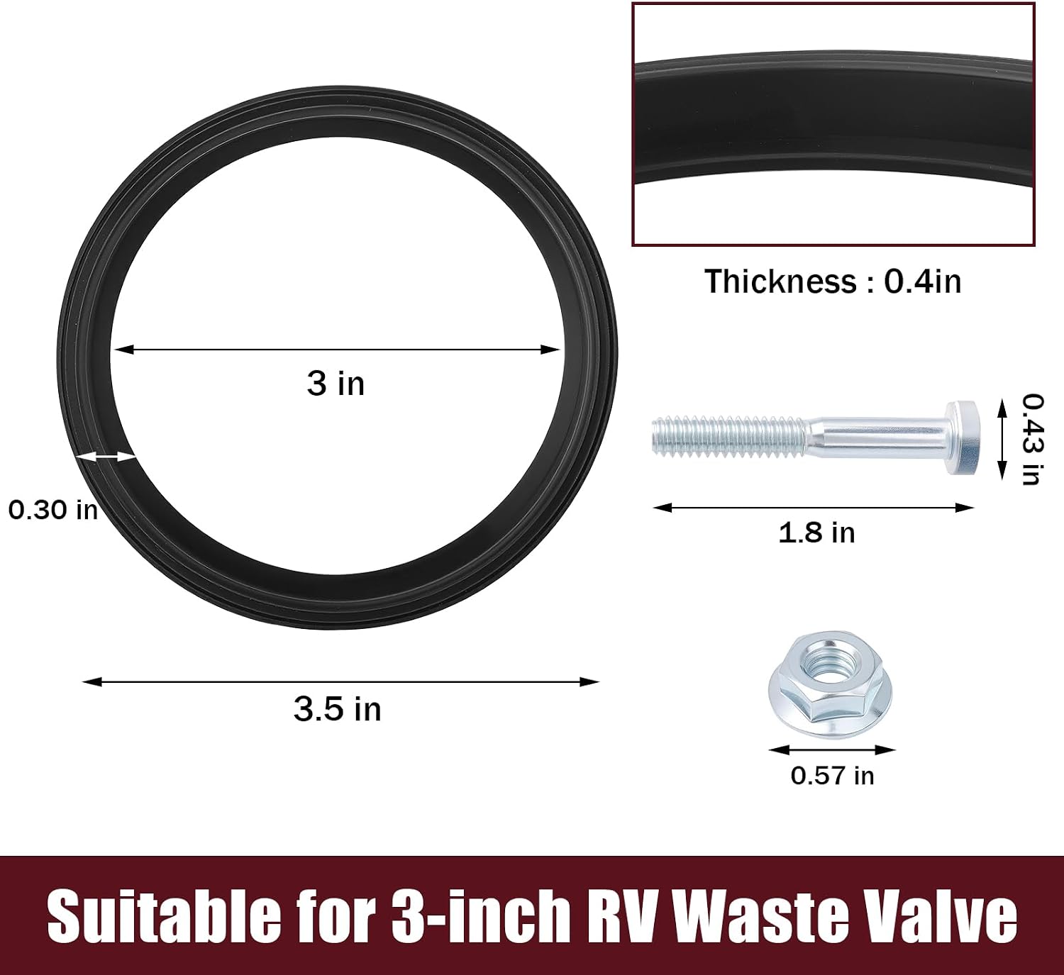 Eudaimonia RV Sewer Valve Seal Kit 39227 for Bristol and Valterra 3 inch Waste Valve