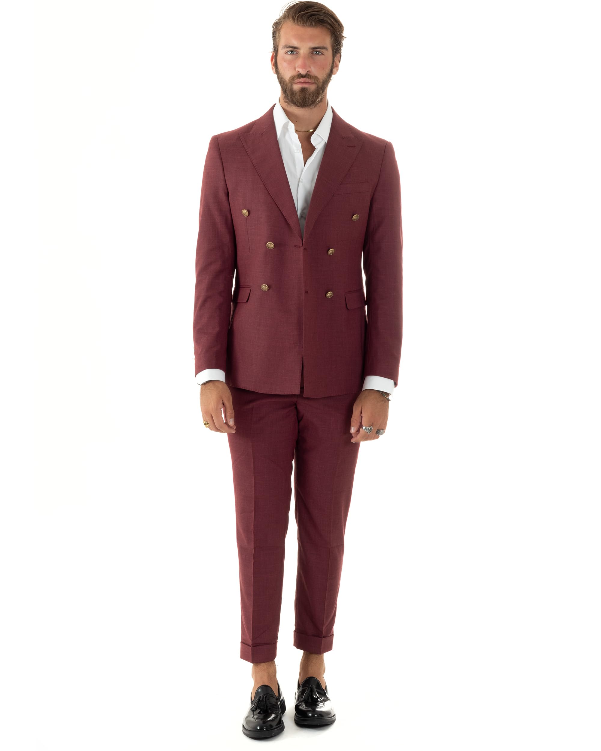 Abito Uomo Doppiopetto Vestito Completo Giacca Pantaloni Bottoni Metallo Melangiato Elegante Vari Colori