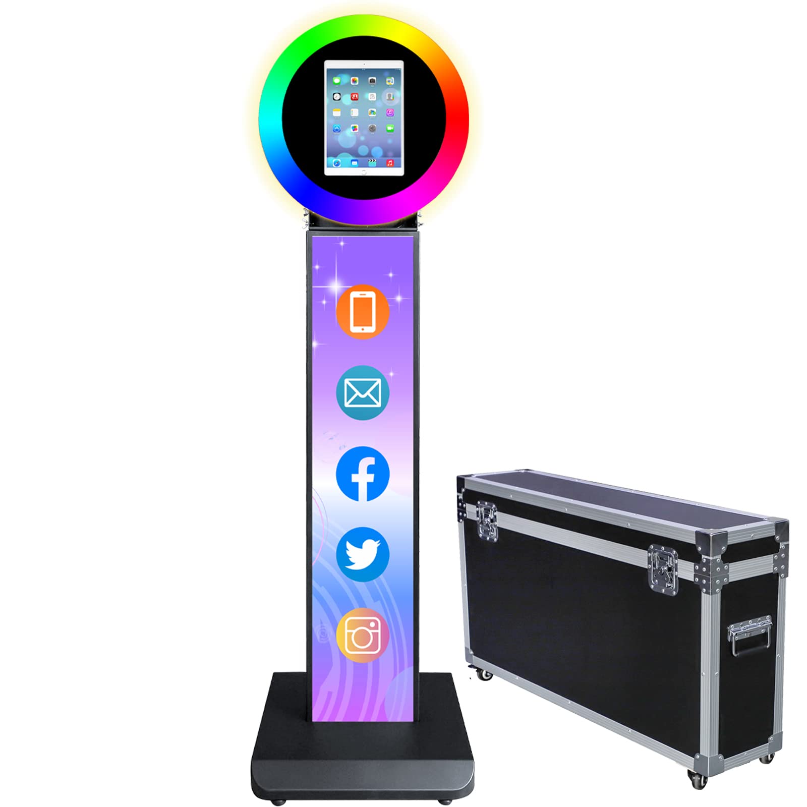 Portable Photo Booth for iPad 10.2in 10.9in 11in 12.9in,Metal Shell Selfie Station photobooth Machine,RGB Ring Light,Custom Logo,Remote Control,Flight Case,for Parties,Wedding,Halloween