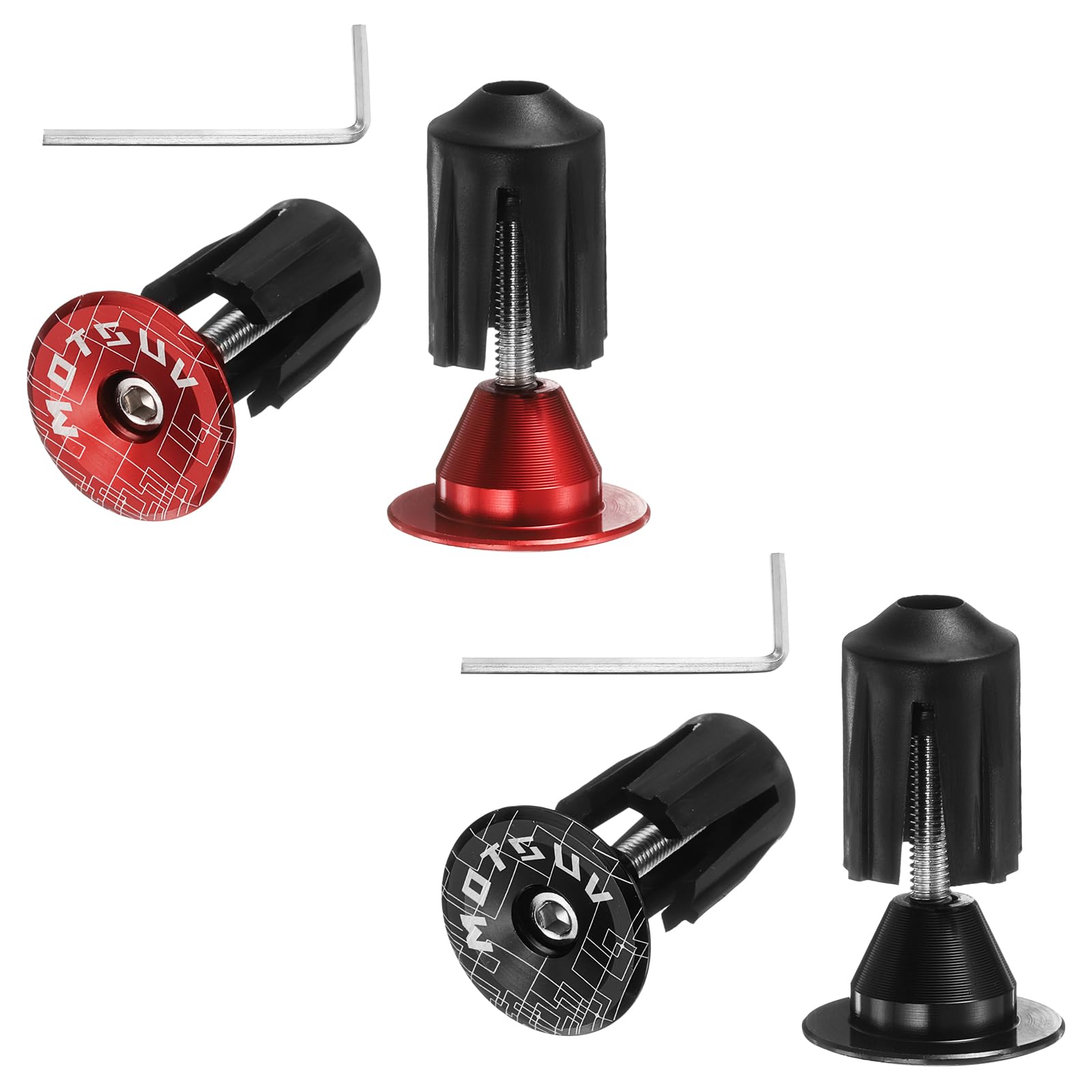 sourcing map 2Pair Bike Handlebar End Plugs Aluminum Bar End Caps 16-21mm Adjustment Expanding Locking with Tool for MTB Road BMX Fixed Gear Bike, Red Black