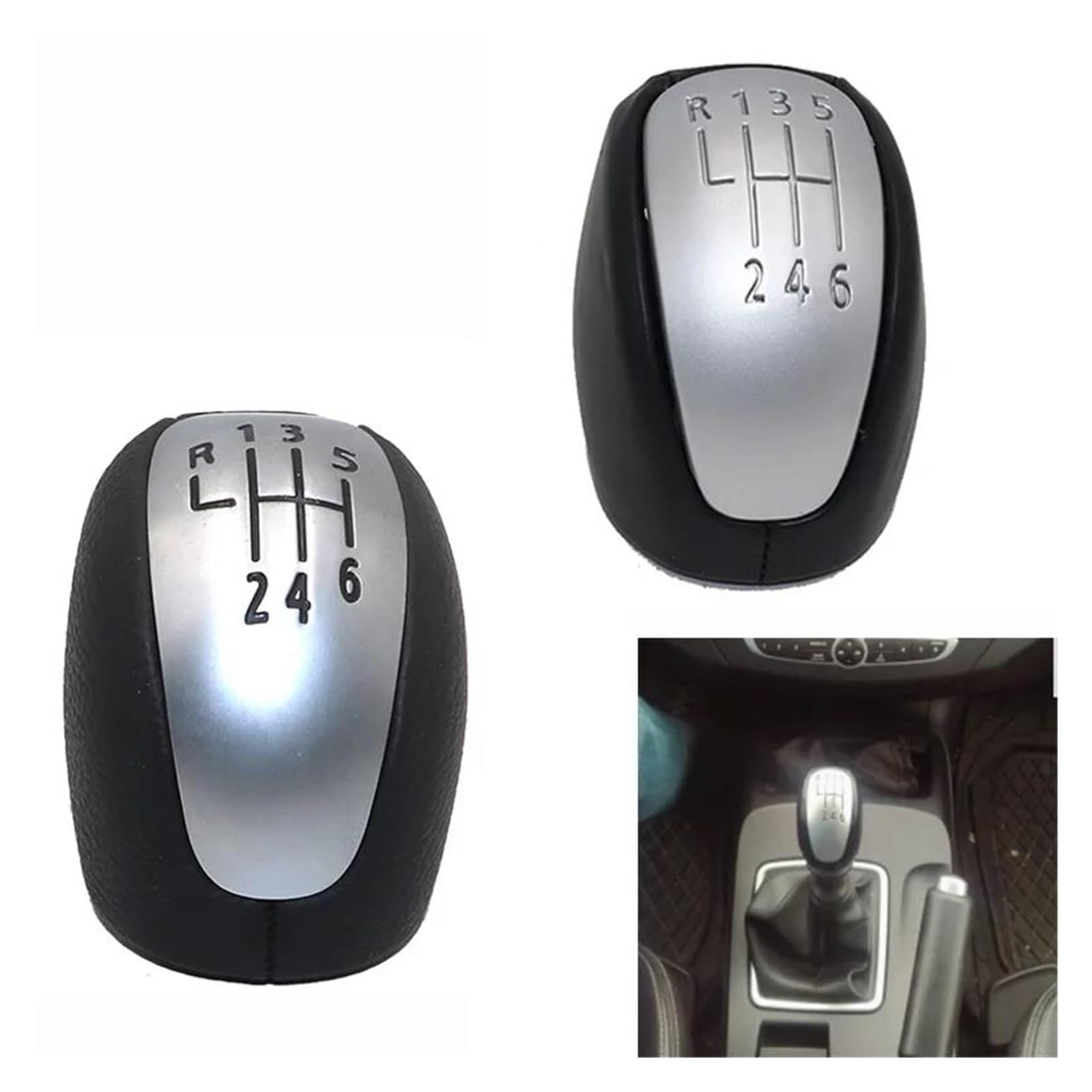 Pommeau De Levier De Vitesse En Cuir Et ABS Pour Laguna 3 III Coupé/Sport Tourer (2007-2015) - 6 Vitesses, Design Argent/Noir