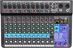 ANVAR Mixer de 12 canais, mixer analógico combinado com placa de som digital Alimentação fantasma de 48 V USB2.0, interface de PC 24 tipos de efeitos DSP produção musical doméstica transmissão em rede