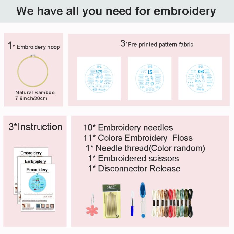 Image of Sutesloly Embroidery Kit for Beginners Adults, 3 Sets Learn to Floral Patterns Simple Starter kit for Beginners, 54 Stitches Easy Practice Kit, 7.8inch Hoop, Hand DIY Craft Gift for Women