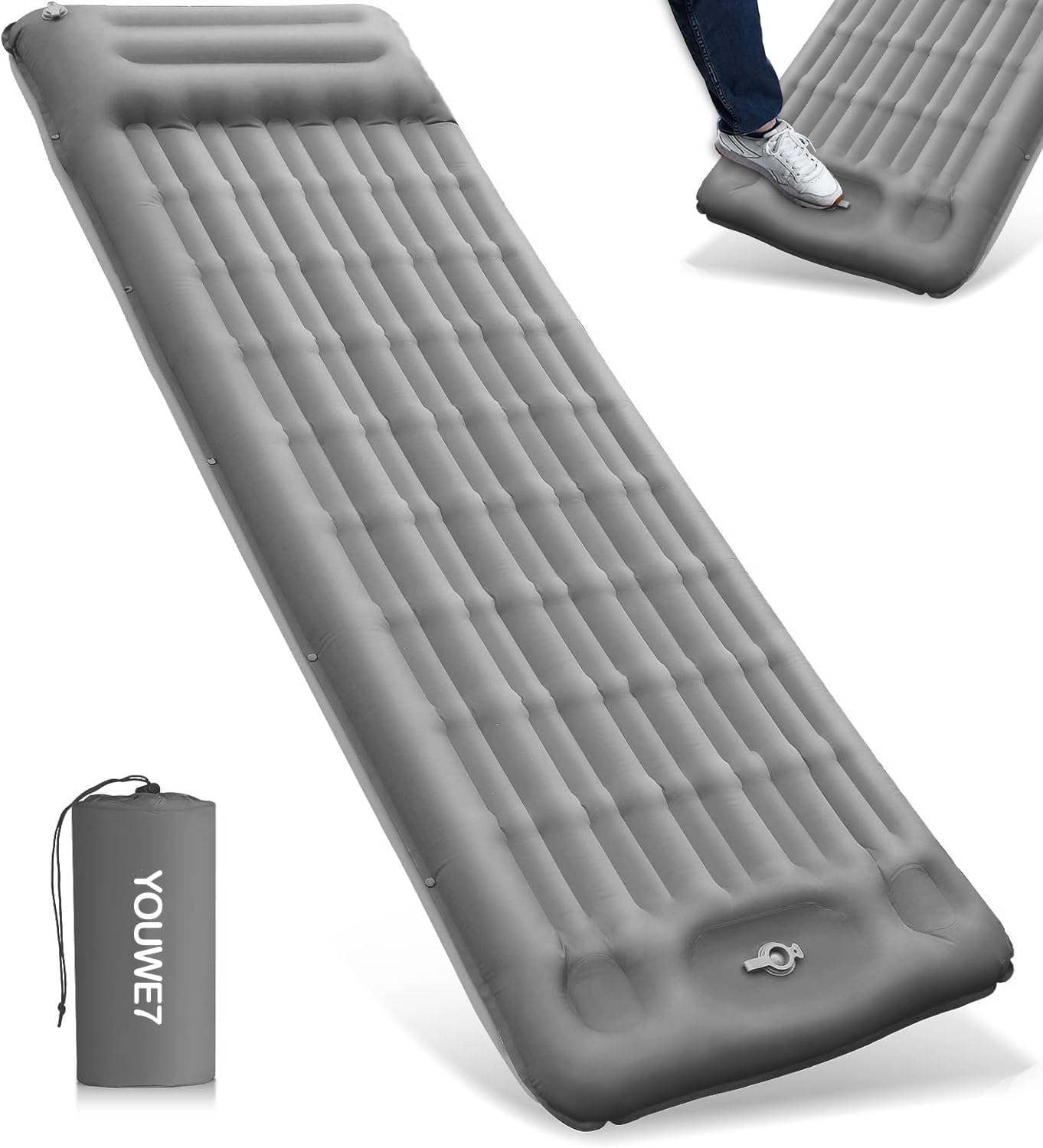 Self Inflating Camping Sleeping Pad with Pillow, Thick 15CM Ultralight Sleeping Pad with Built-in Pump, Lightweight Sleeping Mat for Camping, Backpacking, Hiking, Tent (Grey)