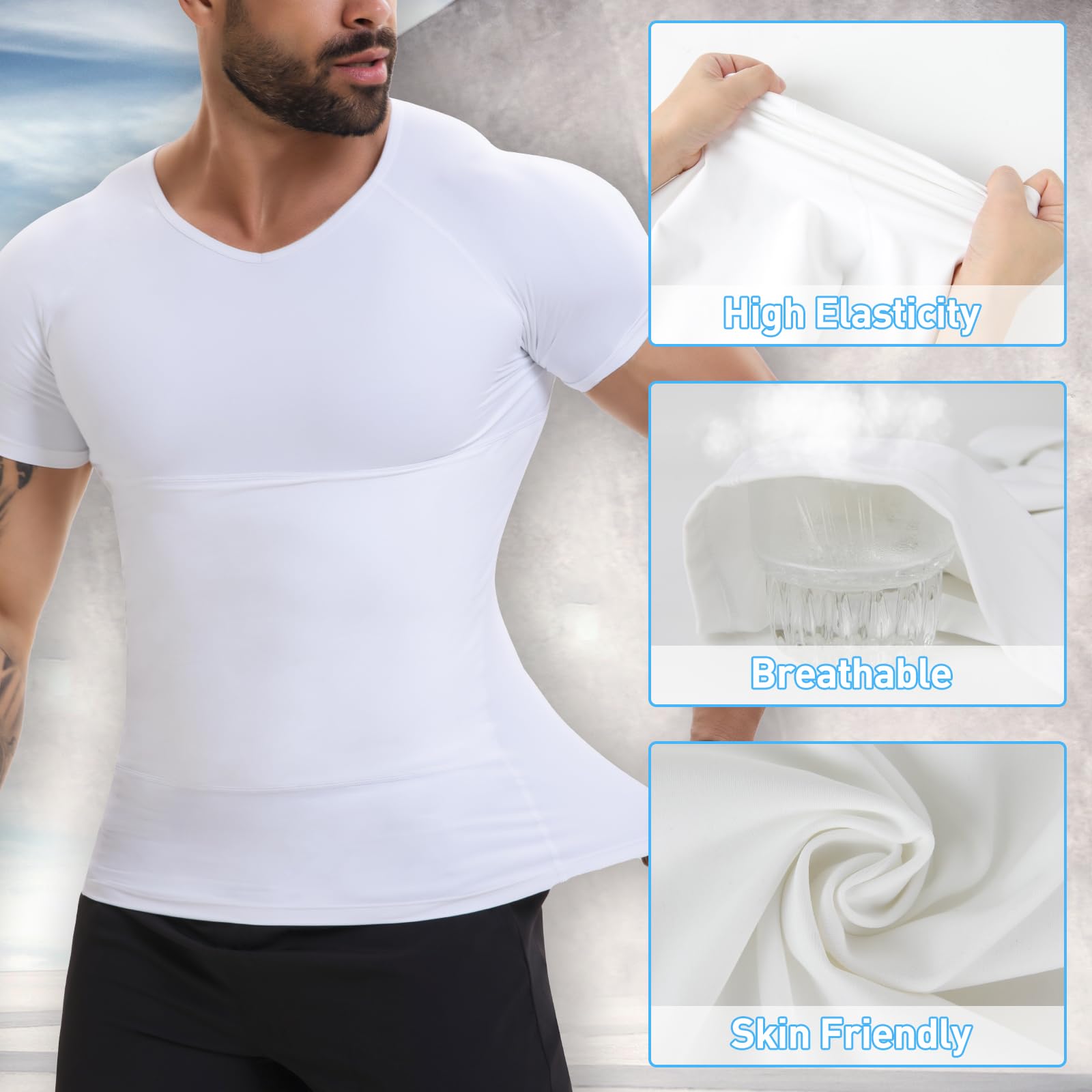 SLIMBELLE Camicia a compressione per gli uomini con scollo a V Elastico Dimagrante Vita Trainer Controllo della pancia Body Shaper Uomini Strato di Base Magliette Compressione top Shapewear