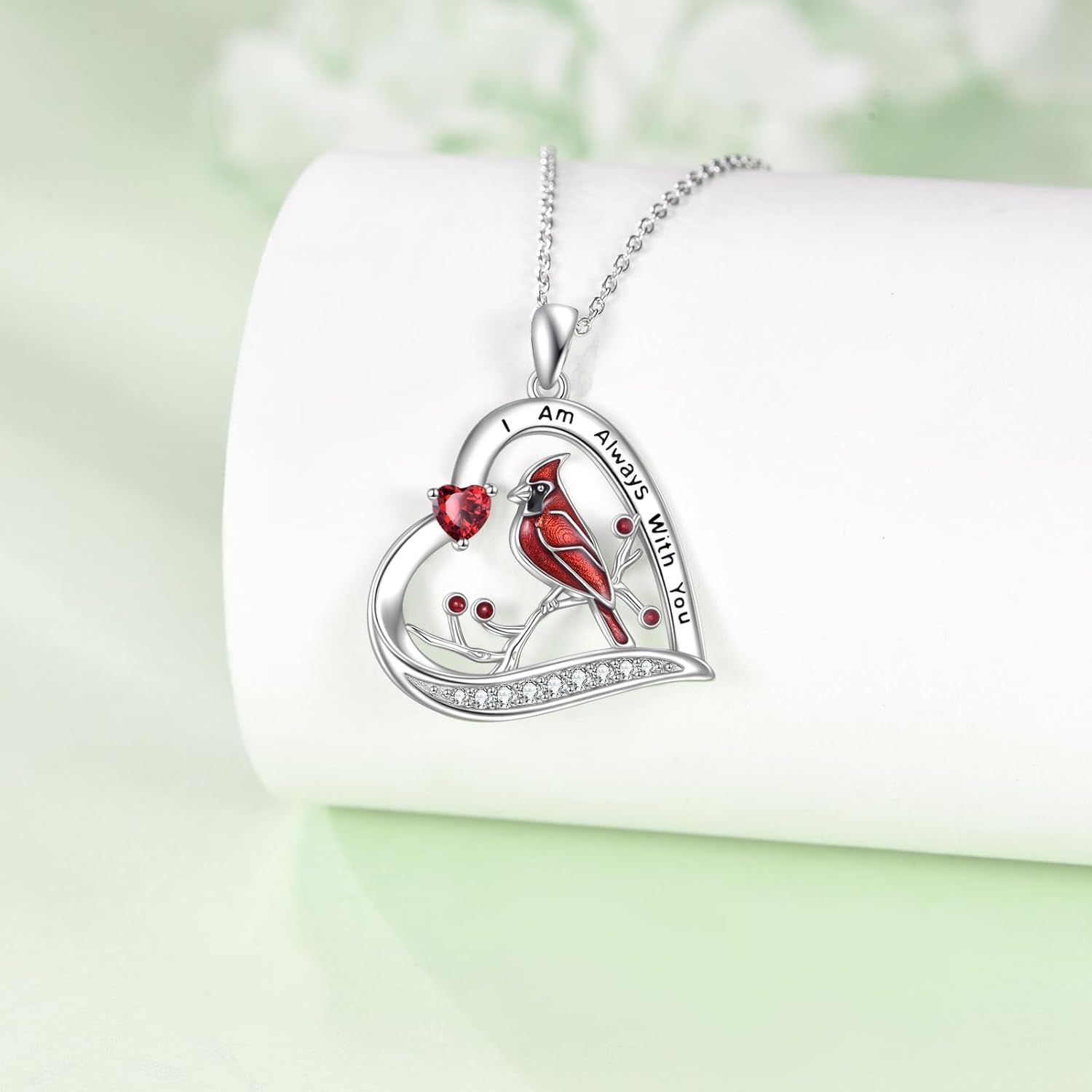 Red Cardinal Necklace 925 Sterling Silver I am Always With You Pendant Bird Necklace Memorial Jewelry Gifts for Women - Image 5