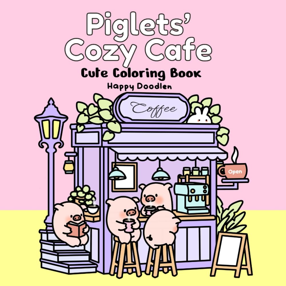 Piglets' Cozy Cafe: Cute Coloring Book: Relaxing & Adorable Designs for Teens & Adults (Cozy Piglets)