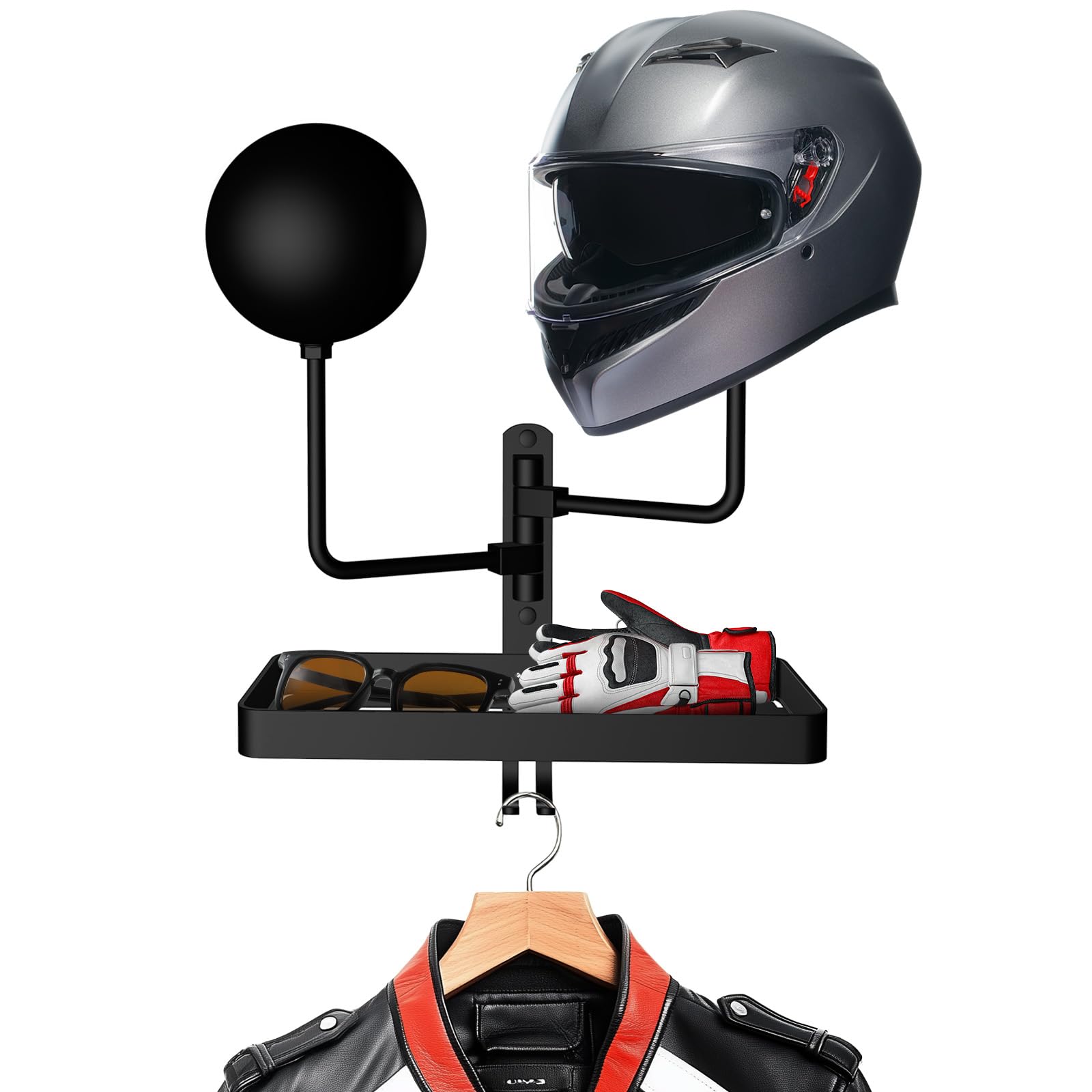 Porte-Casque monté sur Mur avec 2pcs Design à Bille, Rotatif CASDUCT 180 ° avec Crochet, Korbeille pour Accessoires à Moto, de Baseball, Perruque Noir