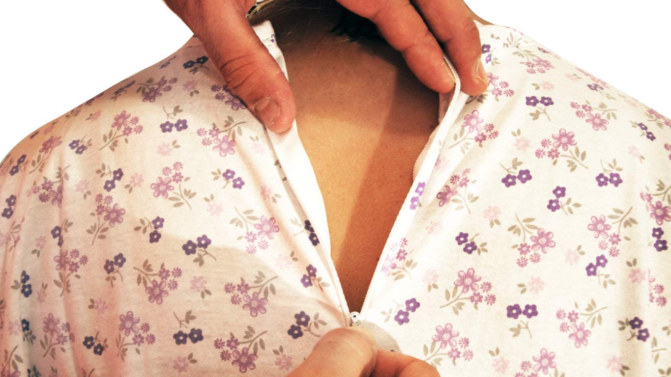 Schlafanzug für den Sommer, langärmlig, mit Reißverschluss hinten, Gesundheitsschutz für behinderte und behinderte ältere Menschen, leichte Baumwolle, hergestellt in Italien