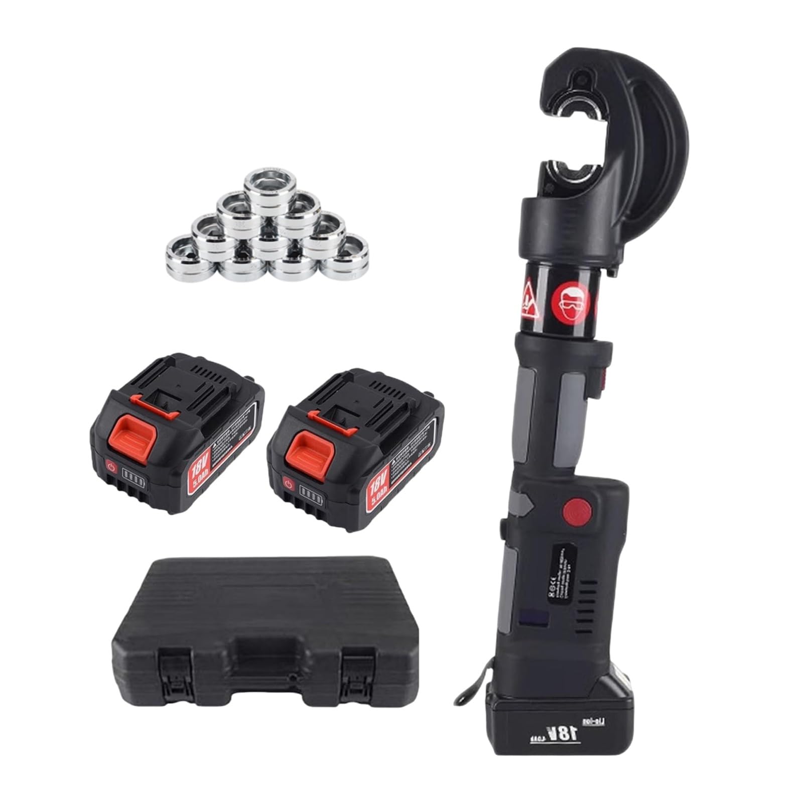 12 Ton Cordless Hydraulic Crimping Tool Kit with Dual Batteries, 18V Wire Cable Lug Crimper 16-400mm² 800MCM, Pipe Press Joint Machine, Digital LED Screen 12 Dies