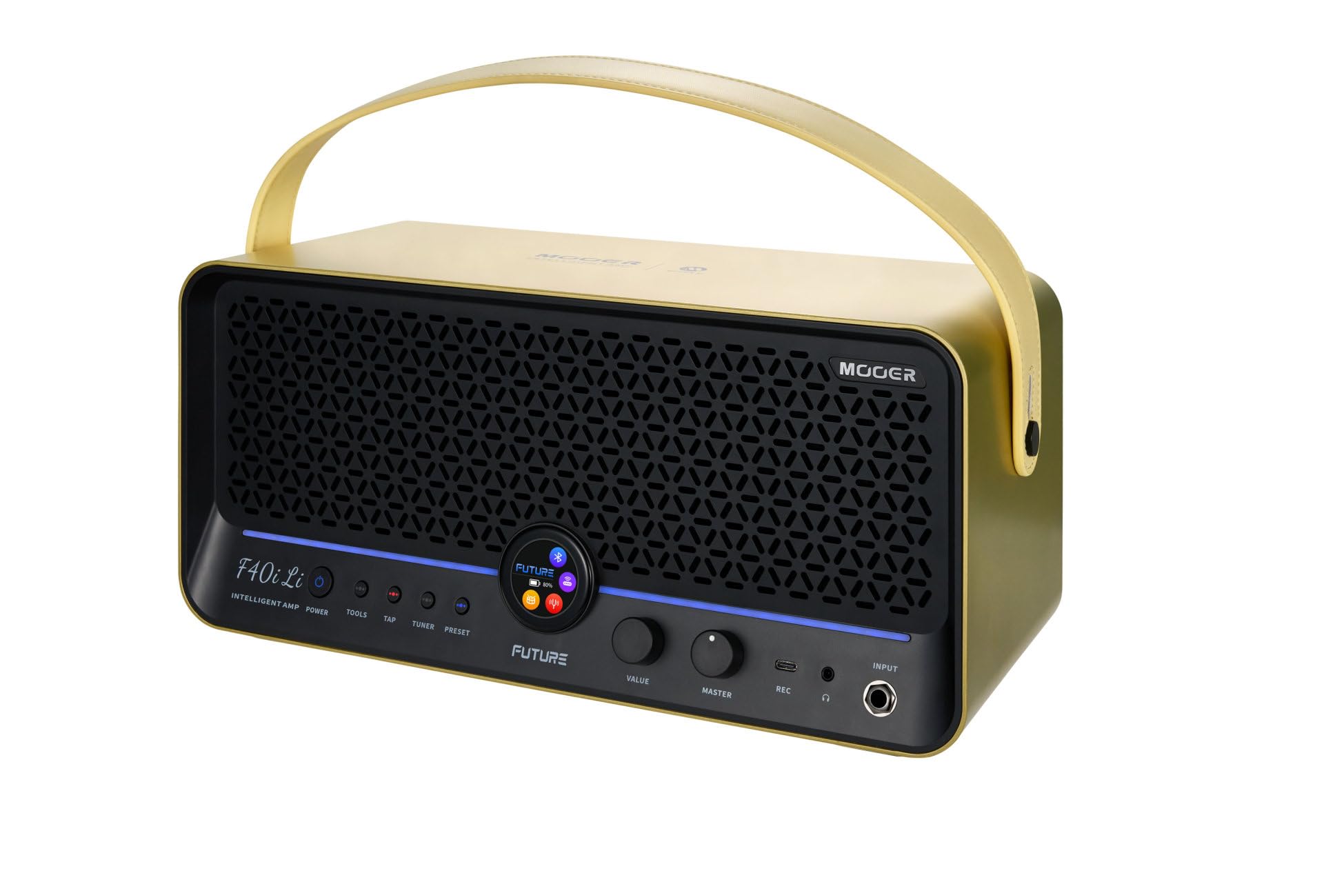 Mooer F40i Li - Chitarra multi-effetti e modellazione, 40 Watt, con batteria, colore: oro imperiale