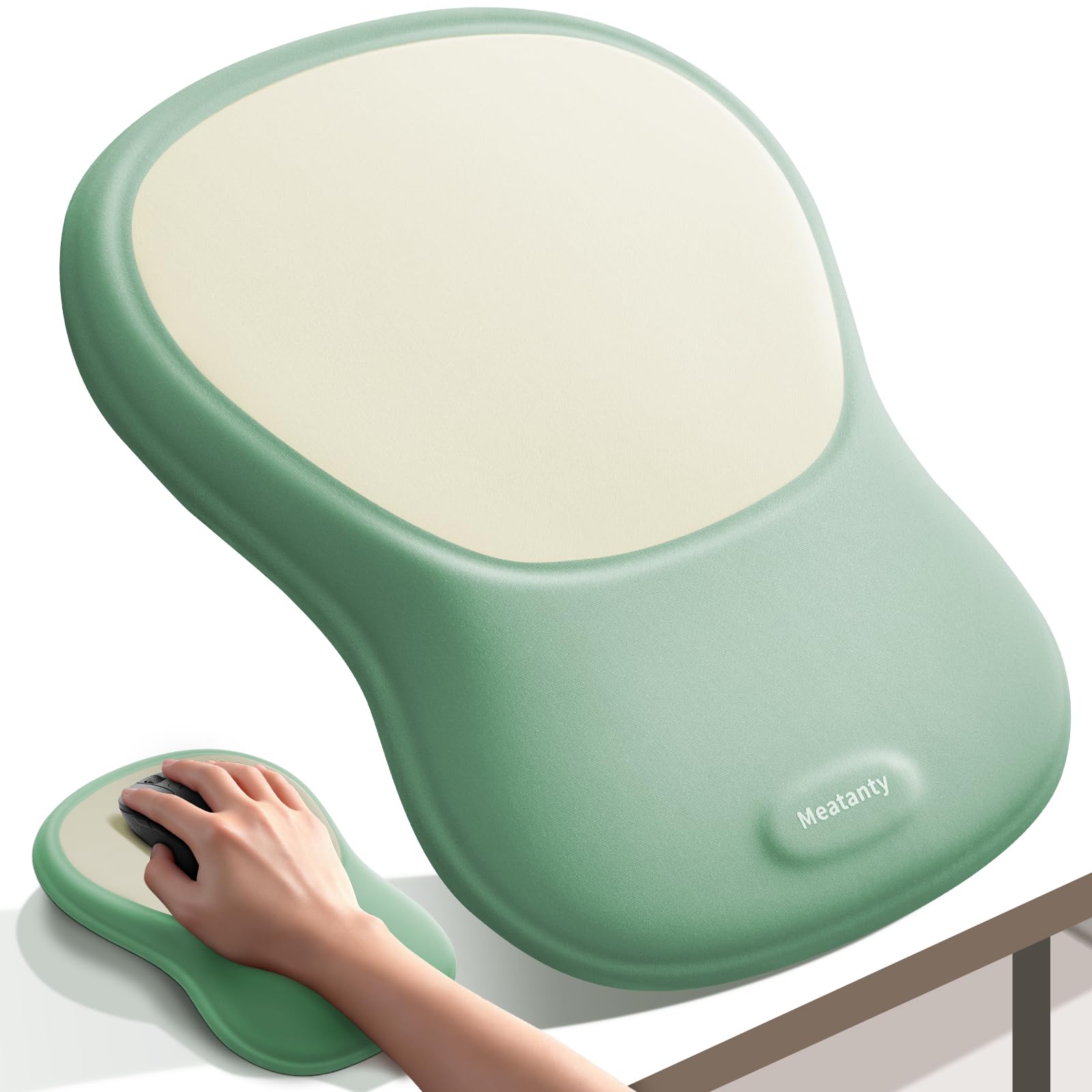 MEATANTY Mauspad mit Gelkissen, Ergonomisches Mousepad Handauflage [Schmerzlinderung] [Gesunde Haltung] [Memory-Schaum] [Hautfreundlich] [Rutschfest] Handgelenkauflage für Computer Laptop Desktop Grün