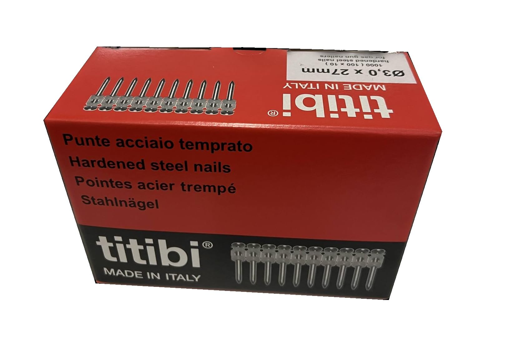 N. 1000 CHIODI TITIBI Ø3,0 X 27mm, COMPATIBILI 100% CON CHIODATRICE A GAS HILT: GX 3, GX 100, GX 100-E, GX 120, GX 120-E (Ø 3,0 X 27)
