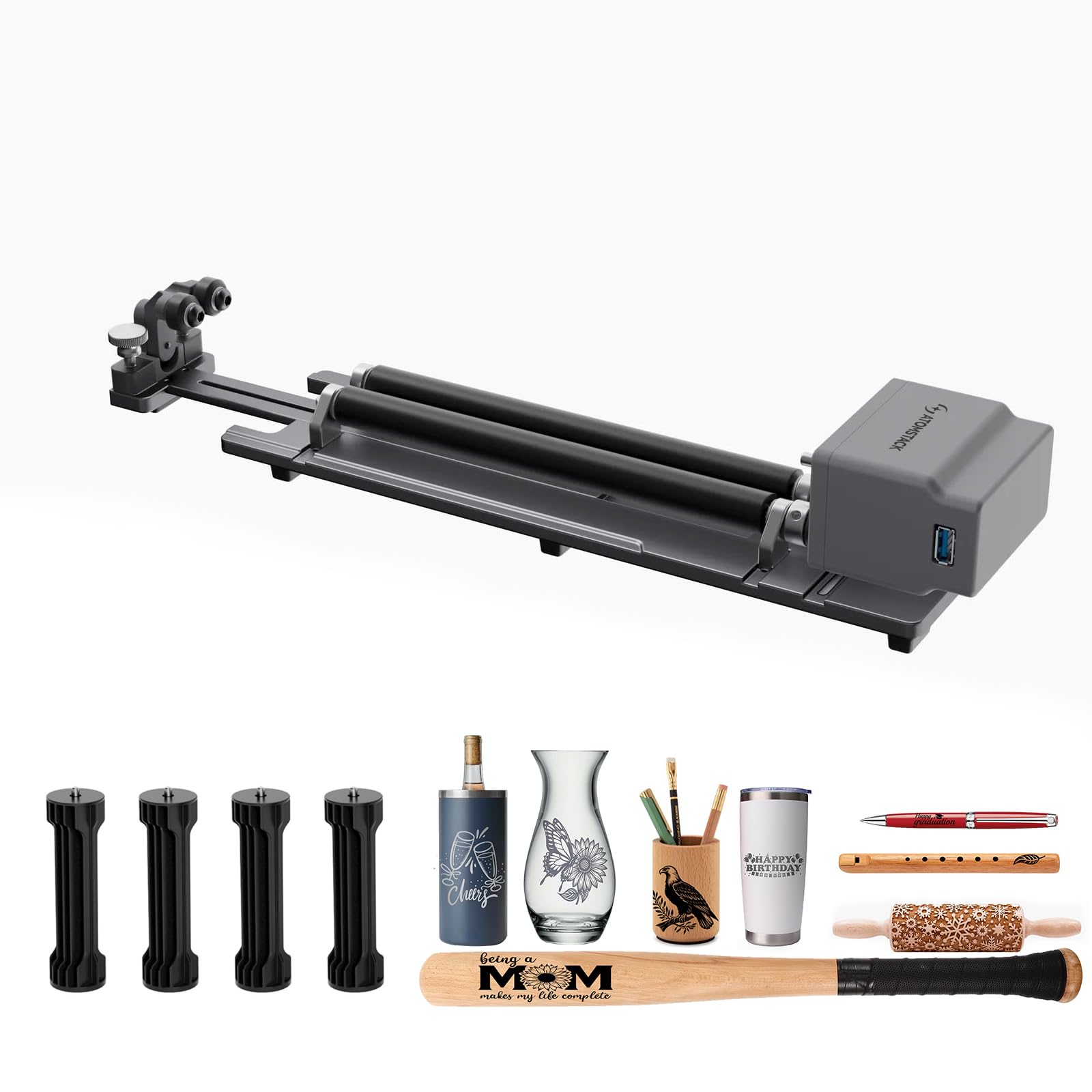 ATOMSTACK R6 Laser Rotation Roller für 0-120 mm zylindrische Objekte, Rotationswalze P1 K60 L1 K2 A5 A10 A20 A30 A40 Pro alle atomstack Laser Graviermaschine